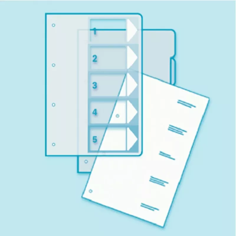 Leitz PC tlačiteľný register, PP, extra široký, číselný register, polypropylén (PP), modrá, zelená, oranžová, červená, žltá, 245 mm, 2 mm, 305 mm