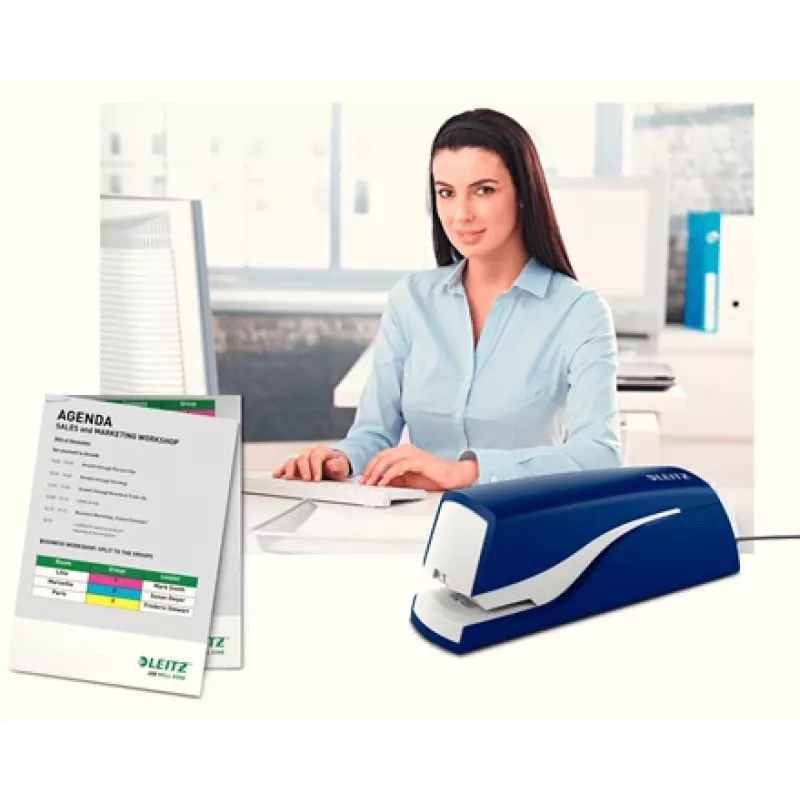 Leitz elektrická zošívačka 5532 NeXXt 10 listov, 10 listov, 200 sponiek, 1 cm, 1 cm, plast, modrá