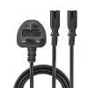 Lindy 2,5 m UK konektor typ G na 2x IEC C7 rozbočovací predlžovací kábel, čierny
