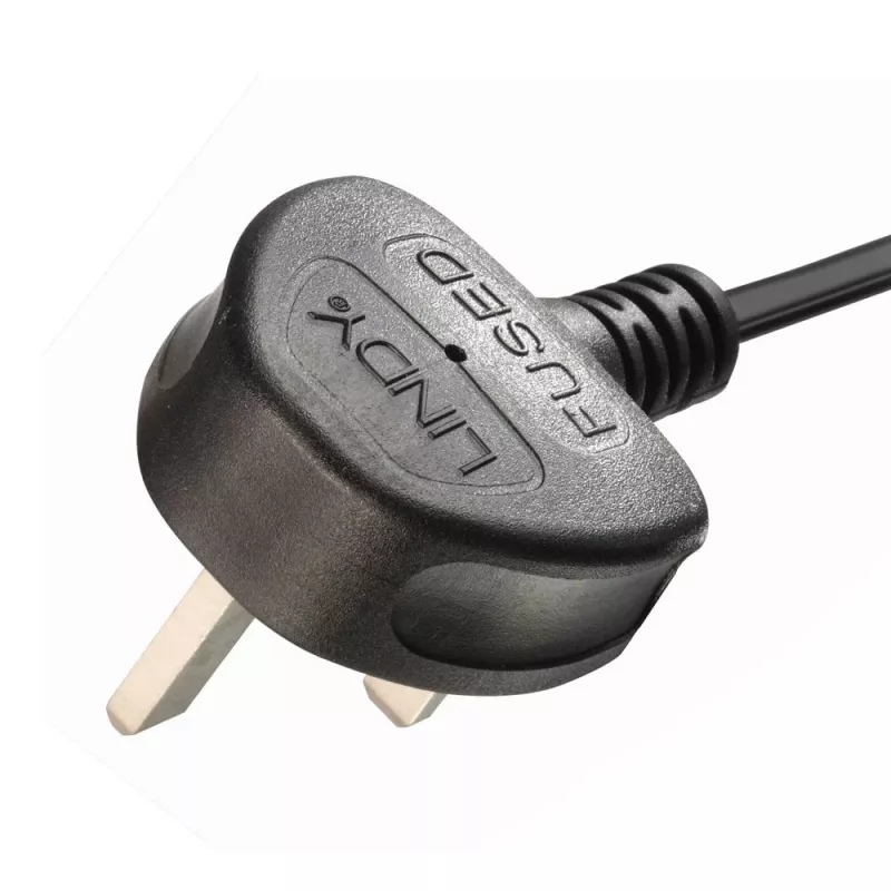 Lindy 2,5 m UK konektor typ G na 2x IEC C7 rozbočovací predlžovací kábel, čierny