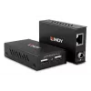 Lindy 100m 2 port USB 2.0 Cat. 6 extender, AV vysielač a prijímač, 100 m, káblové, čierna