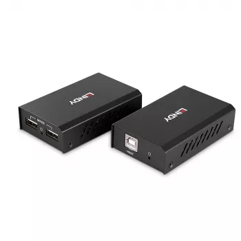 Lindy 100m 2 port USB 2.0 Cat. 6 extender, AV vysielač a prijímač, 100 m, káblové, čierna