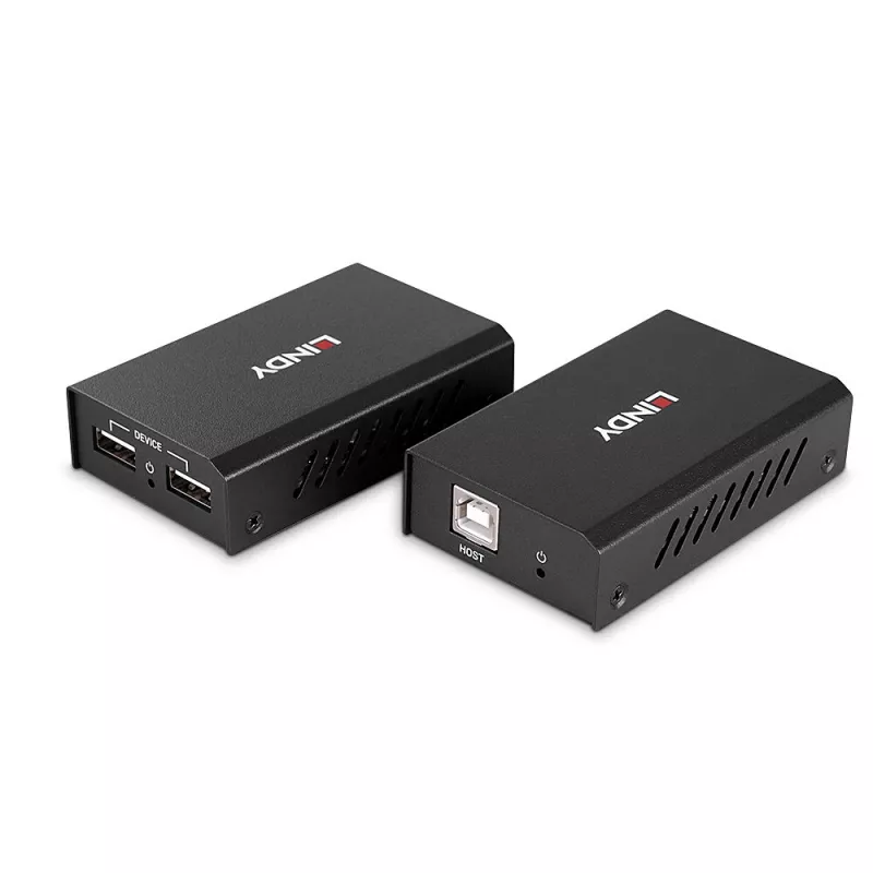 Lindy 100m 2 port USB 2.0 Cat. 6 extender, AV vysielač a prijímač, 100 m, káblové, čierna