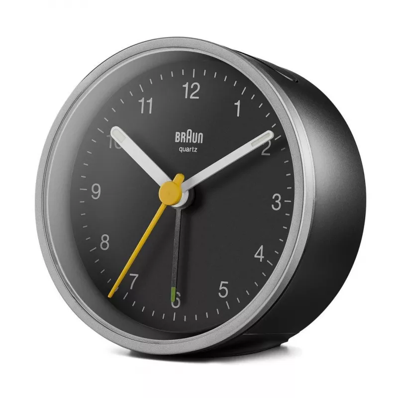 Braun BC12SB kremenný budík čierny, strieborný