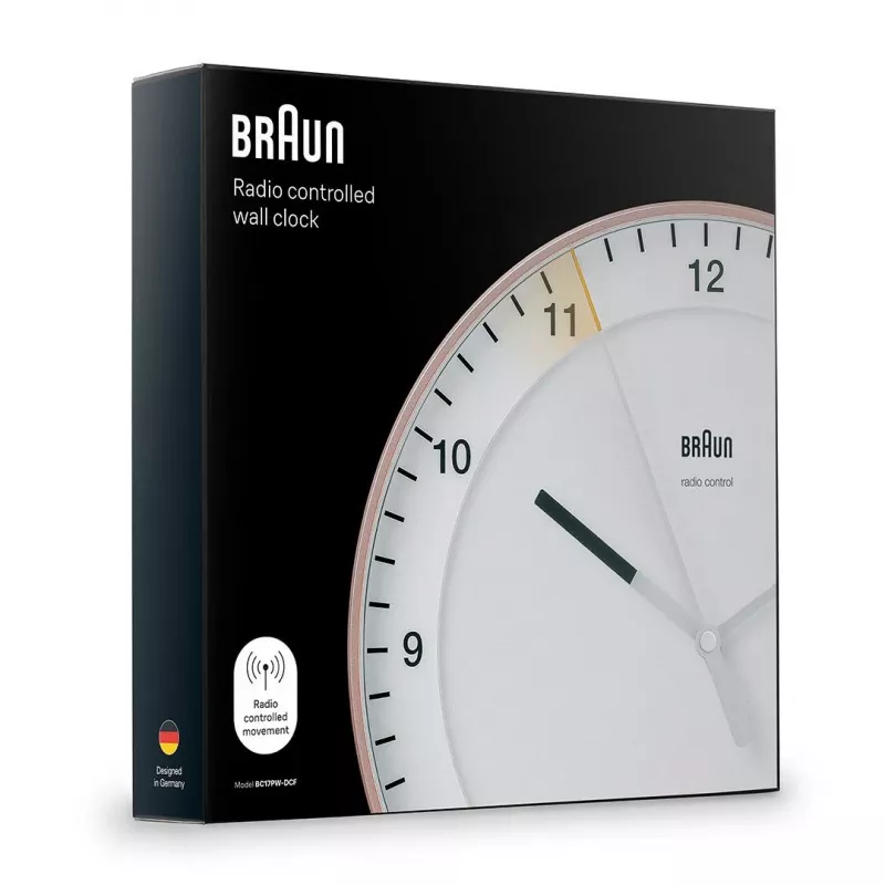 Nástenné hodiny BRAUN BC 17 PW DCF — analógové DCF rádiové hodiny, ružové a biele