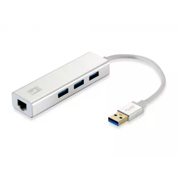 LevelOne Gigabit USB sieťový adaptér, USB hub, káblový, USB, Ethernet, 1000 Mbit/s, strieborná, biela