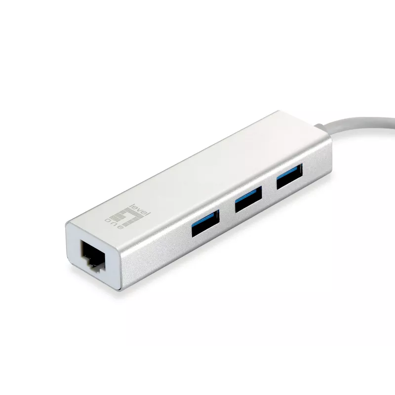 LevelOne Gigabit USB sieťový adaptér, USB hub, káblový, USB, Ethernet, 1000 Mbit/s, strieborný, biely