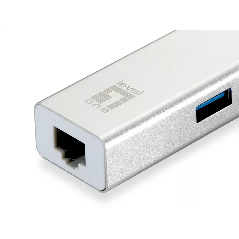 LevelOne Gigabit USB sieťový adaptér, USB hub, káblový, USB, Ethernet, 1000 Mbit/s, strieborný, biely
