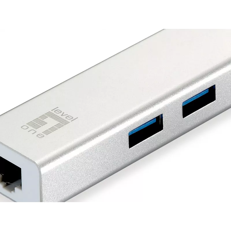LevelOne Gigabit USB sieťový adaptér, USB hub, káblový, USB, Ethernet, 1000 Mbit/s, strieborný, biely