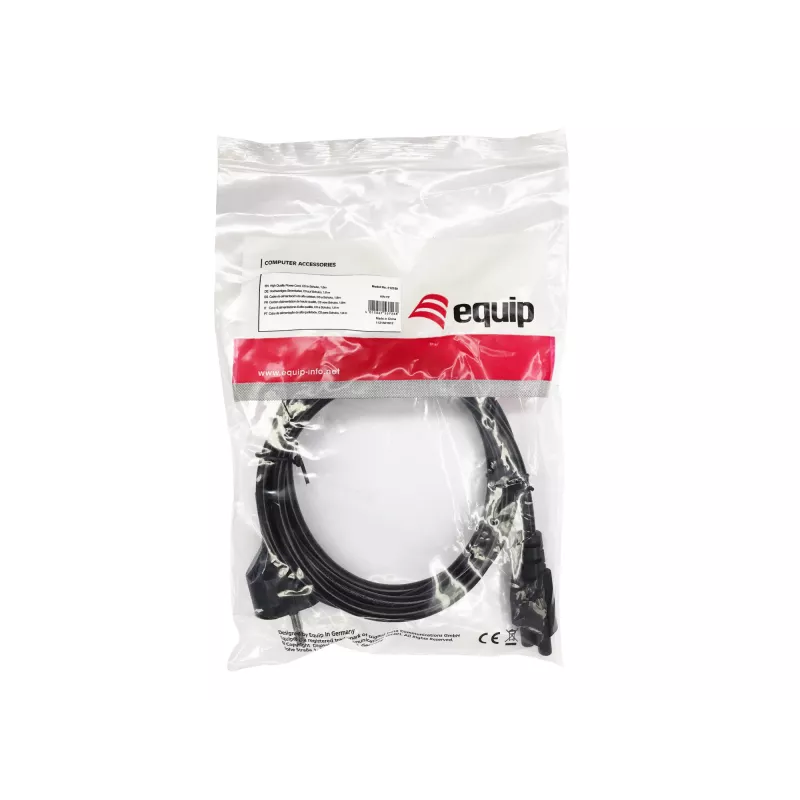 Equip vysokokvalitný napájací kábel, C5 na Schuko, 1,8m, 1,8 m, CEE 7/7, IEC C5, H05VV-F3G, 250 V, 2,5 A