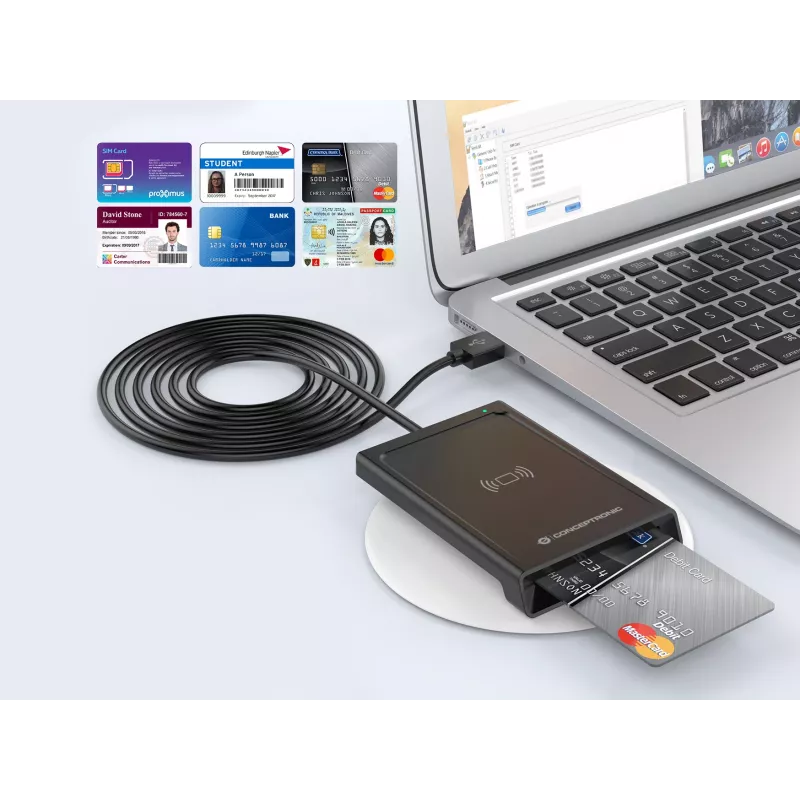 Conceptronic BIAN11B dual-interface čítačka Smart-ID kariet, USB 2.0, Near Field Communication (NFC), 1 m, čierna, 100 g