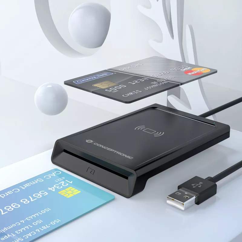 Conceptronic BIAN11B dual-interface čítačka Smart-ID kariet, USB 2.0, Near Field Communication (NFC), 1 m, čierna, 100 g