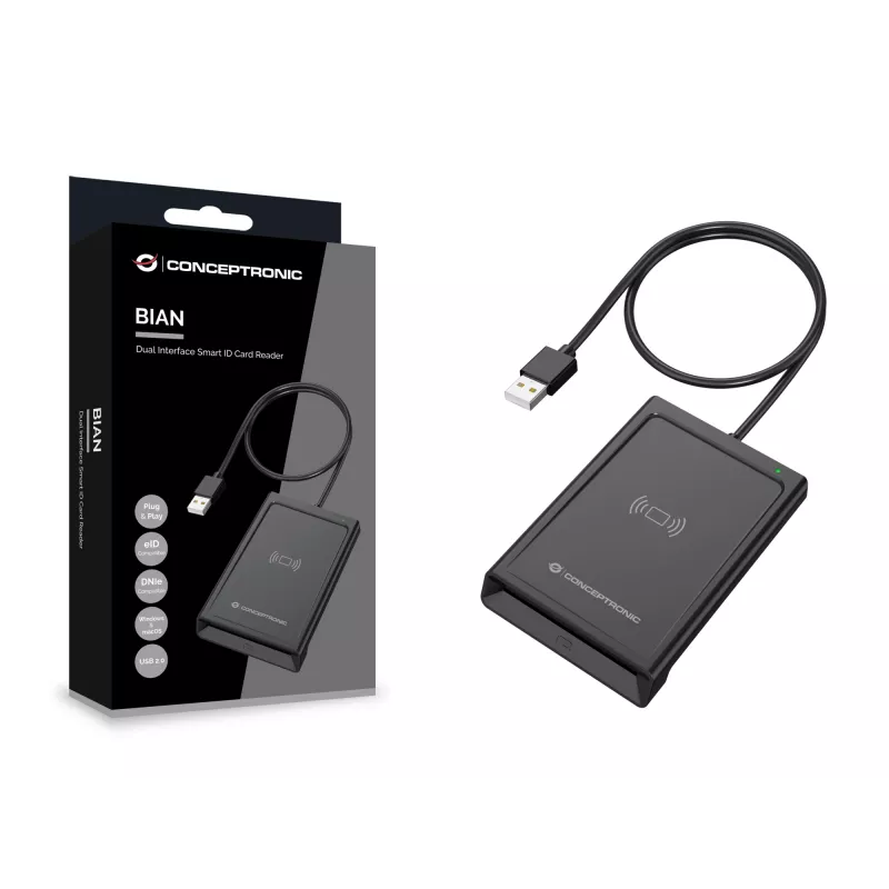 Conceptronic BIAN11B dual-interface čítačka Smart-ID kariet, USB 2.0, Near Field Communication (NFC), 1 m, čierna, 100 g