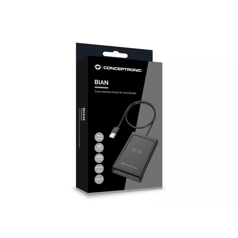 Conceptronic BIAN11B dual-interface čítačka Smart-ID kariet, USB 2.0, Near Field Communication (NFC), 1 m, čierna, 100 g