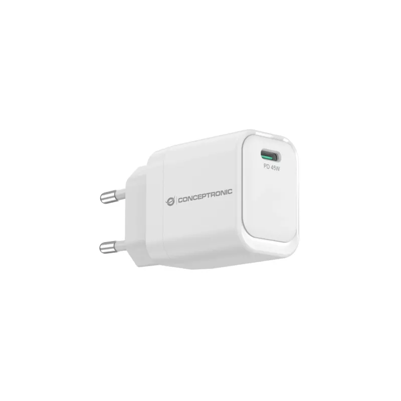 CONCEPTRONIC ALTHEA19W45 1-port 45W GaN USB-C PD nabíjačka s PPS, PD 3.0, 100–240V, biela