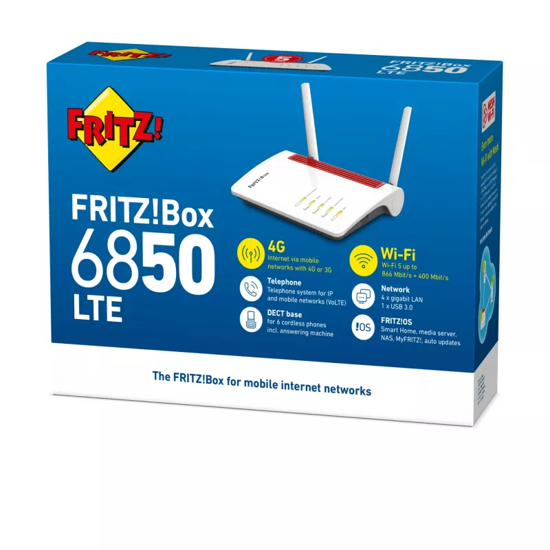 Box FRITZ 6850 LTE WLAN router Gigabit Ethernet Dual-Band (2,4 GHz / 5 GHz) 4G biely