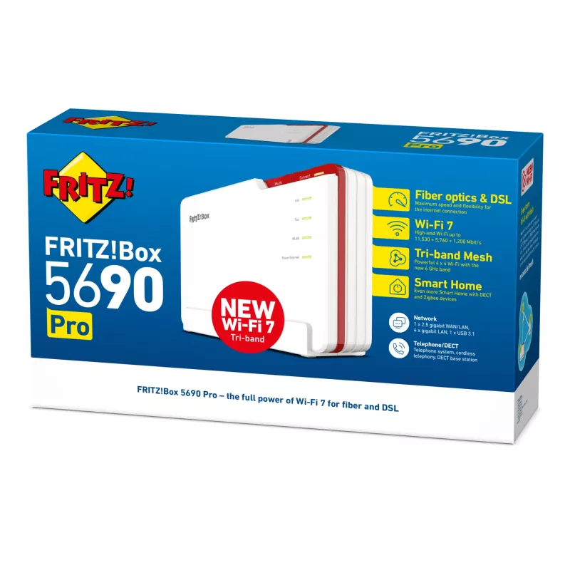 Box FRITZ! 5690 Pro International WLAN router 2,5 Gigabit Ethernet Tri-Band (2,4 GHz / 5 GHz / 6 GHz) biely