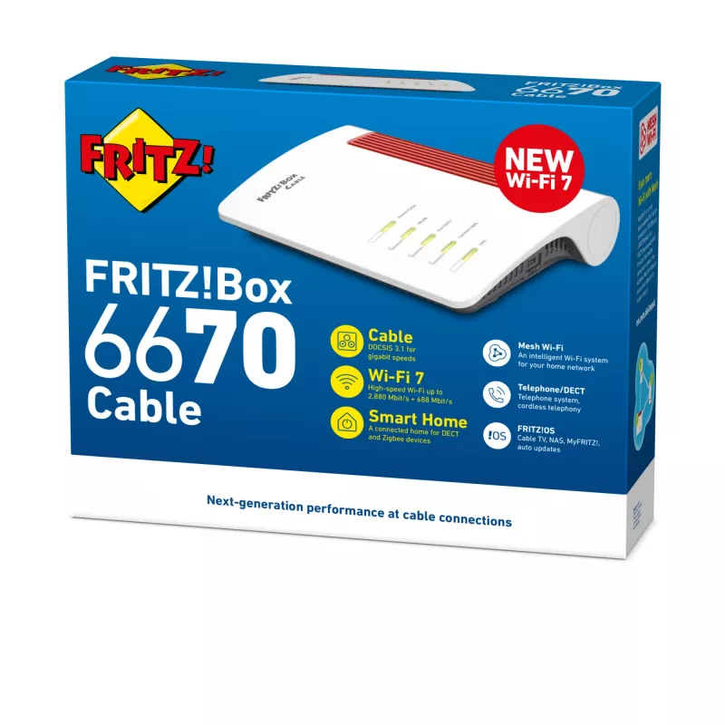 FRITZ!Box 6670 Cable Edition International Wi-Fi router 2,5 Gigabit Ethernet dvojpásmový (2,4 GHz / 5 GHz) červená, biela