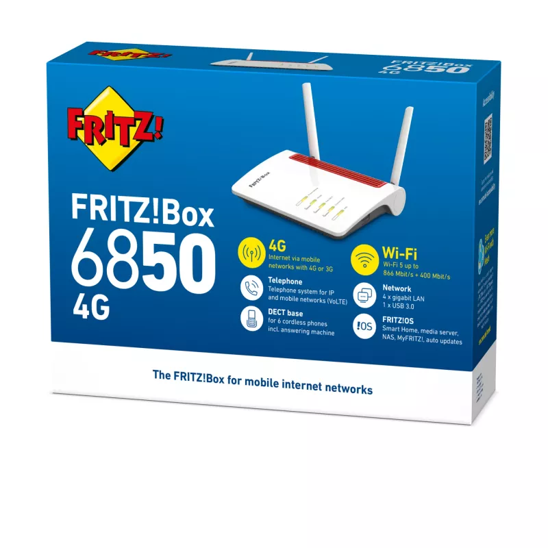 Box FRITZ 6850 4G International WLAN router Gigabit Ethernet Dual-Band (2,4 GHz / 5 GHz) biely