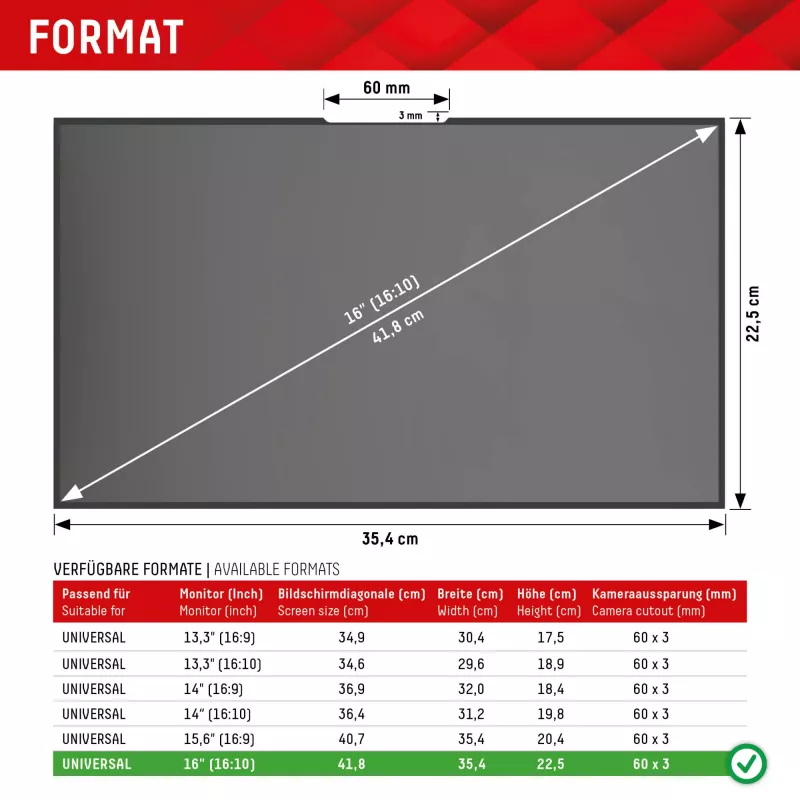 Displex PRIVACY SAFE odnímateľný 2-cestný filter súkromia pre laptop/notebook (bezrámikový/frameless) 16'' (16:10)