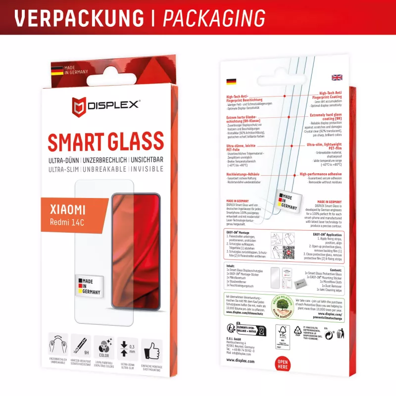 Displex Smart Glass (9H) pre Xiaomi Redmi 14C, montážna nálepka, nerozbitné