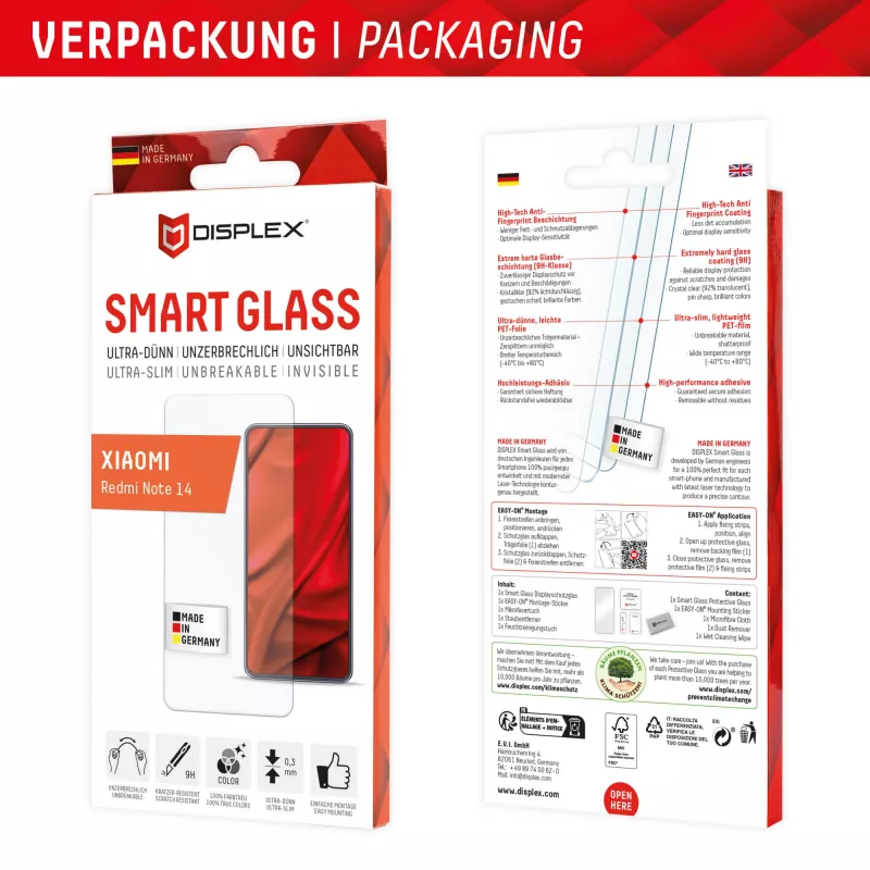 Displex Smart Glass (9H) pre Xiaomi Redmi Note 14, montážna nálepka, nerozbitné