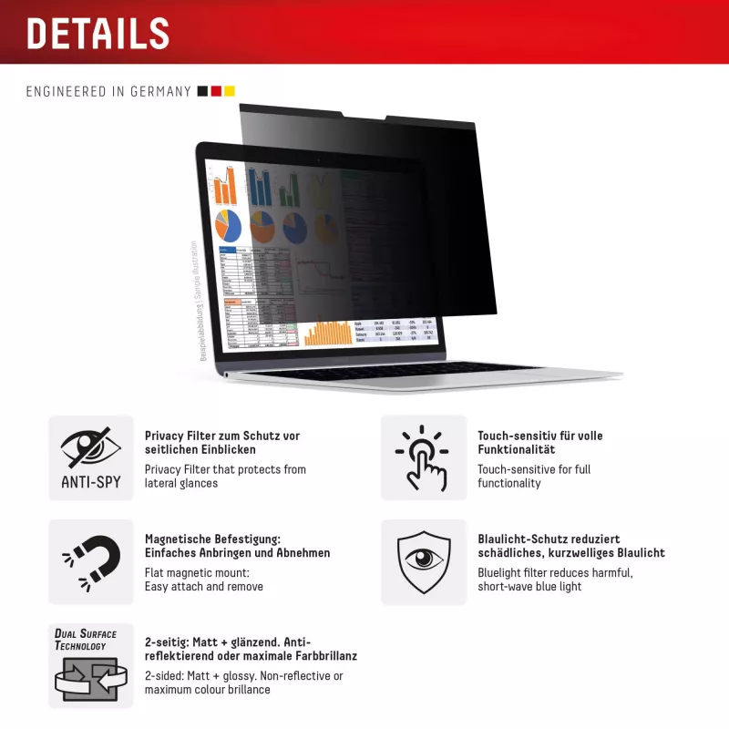 Displex PRIVACY SAFE magnetický obojstranný filter proti videniu Surface Laptop Studio 2 14,4 palca