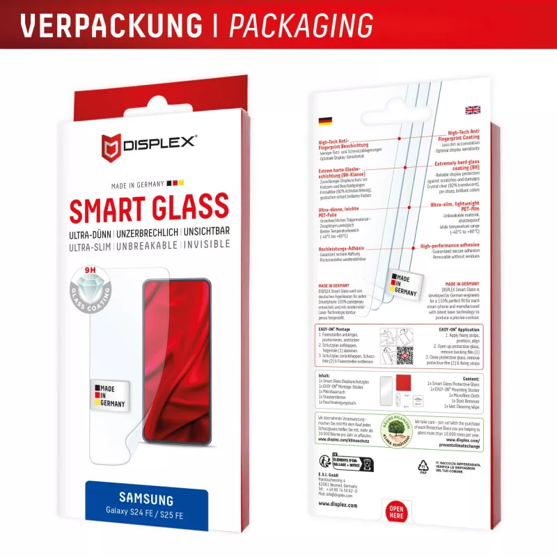 Displex Smart Glass (9H) pre Samsung Galaxy S25 FE/S24 FE, montážna nálepka, nerozbitné