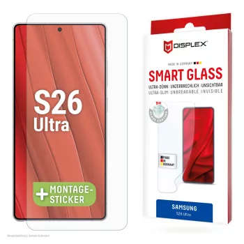 Displex Smart Glass (9H) pre Samsung S26 Ultra, nerozbitné, Samsung, Galaxy S26 Ultra, suchá aplikácia, odolné proti zlomeniu, odpudzuje nečistoty, odolné proti poškriabaniu, transparentné, 1 kus