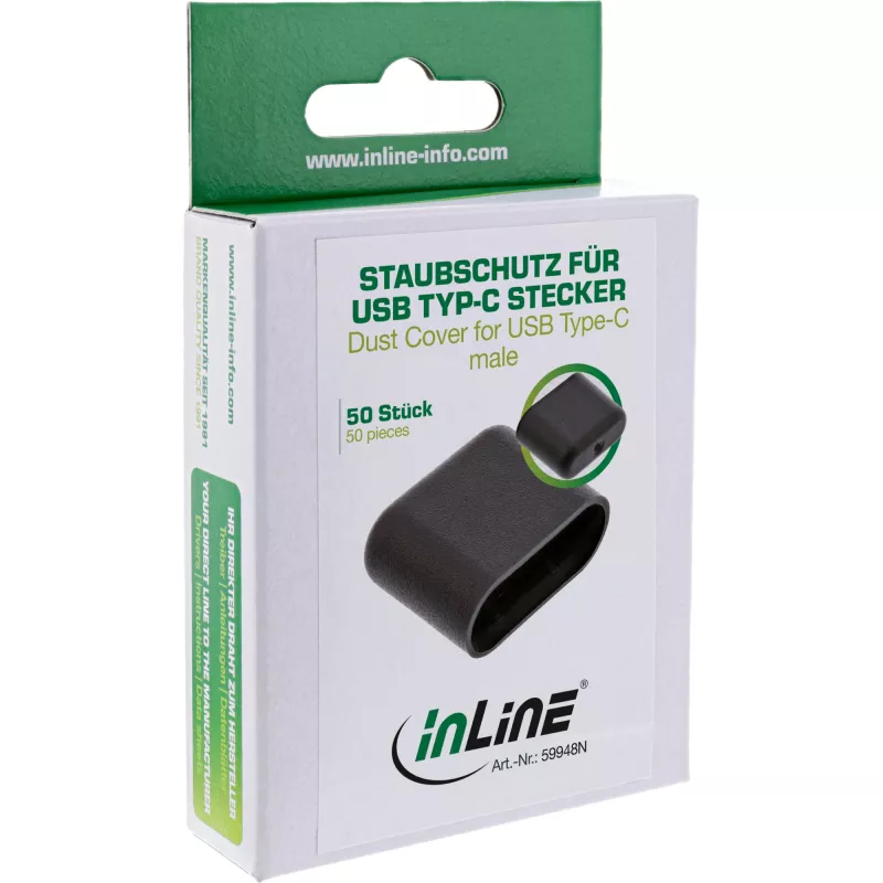 Krytka proti prachu pre konektor samec USB-C InLine 59948N čierny, 50 ks