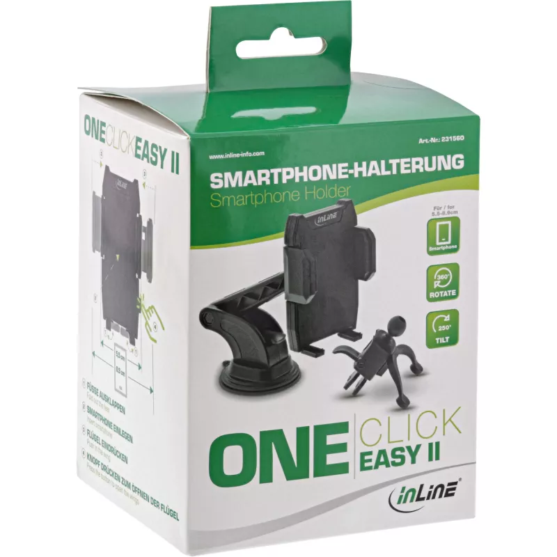 InLine ONE CLICK EASY II držiak smartfónu do auta — univerzálny pasívny držiak, čierny