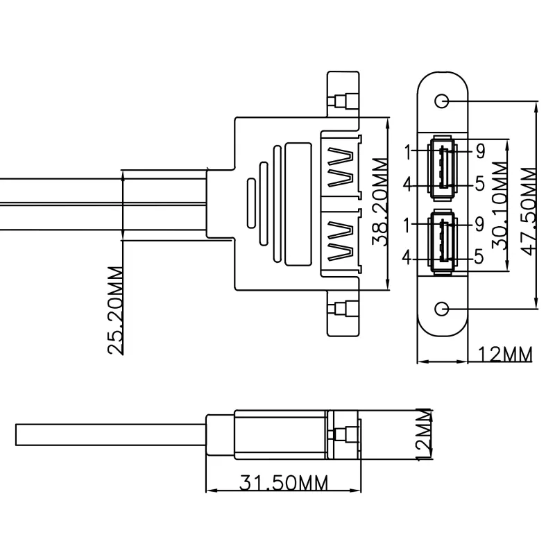 InLine 33390K Interný USB 3.2 Gen 1 kábel, základná doska na 2x USB-A konektor samica, 0,45 m