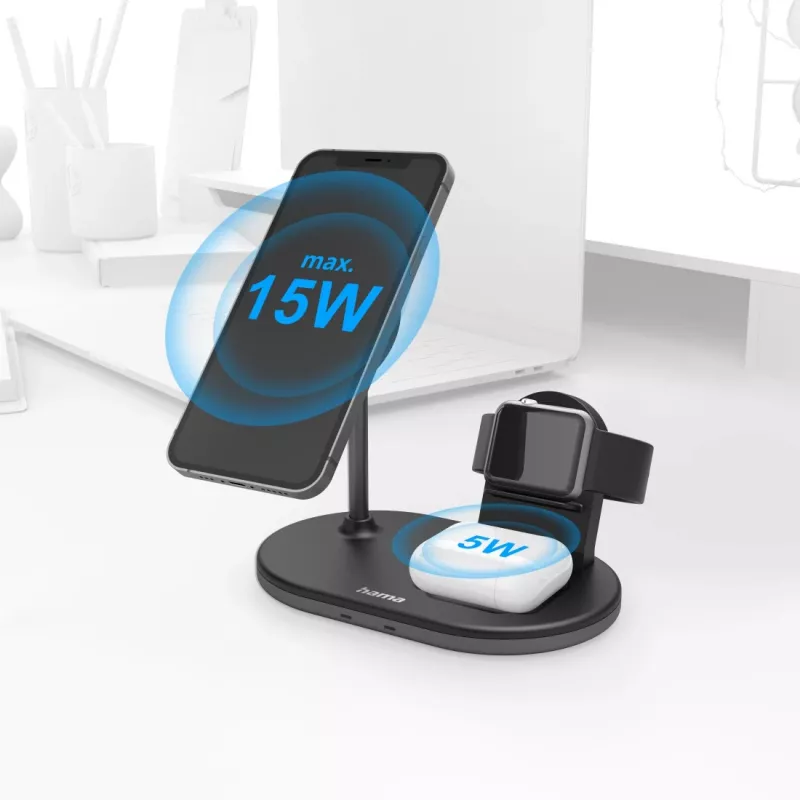 Hama MagCharge Multi headset, smartfón, hodinky čierny AC bezdrôtové nabíjanie rýchle nabíjanie interiérové
