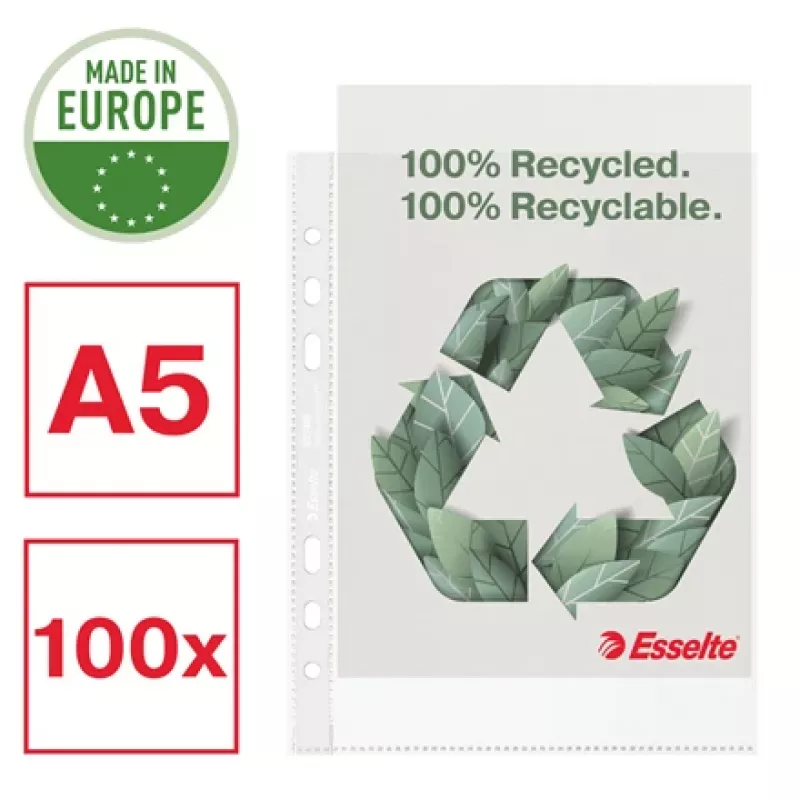 Esselte Recycle Pocket A5, 150 x 210 mm (A5), transparentná, polypropylén (PP), na šírku/na výšku, horná, 0,07 mm