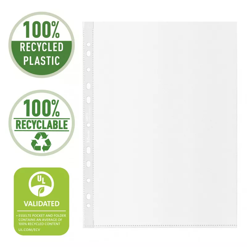 Esselte Recycle Pocket A4, 210 x 297 mm (A4), transparentná, polypropylén (PP), na výšku, horná, 0,07 mm