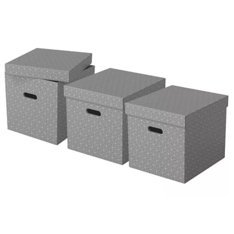 Esselte Home Storage Box Cube, balenie 3 ks, kartón, sivý, 320 mm, 315 mm, 365 mm, 850 g