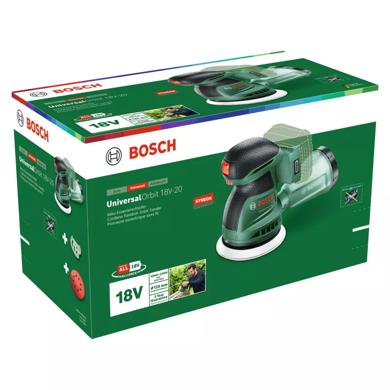 Bosch UniversalOrbit 18V-20 (BareTool), excentrická brúska, orbitálna, zelená, Nemecko, akumulátor, 18 V