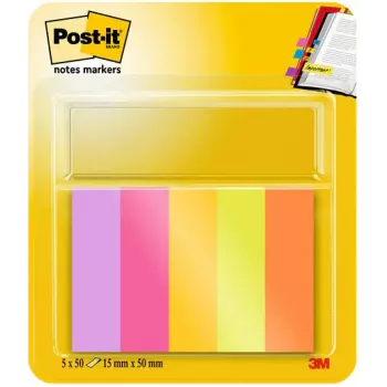 Post-it® samolepiace značkovače, obdĺžnik, zelená/oranžová/ružová/fialová/žltá, 50 listov, samolepiace