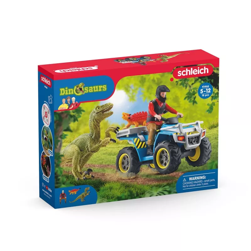 Hracia sada Schleich Dinosaurs Quad únik pred velociraptorom