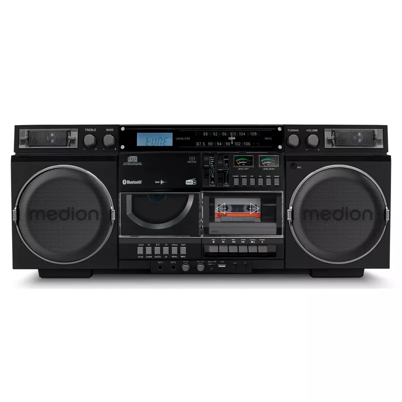 Hudobný systém MEDION LIFE P66538 — 20 W, 2-pásmový reproduktor, DAB+/FM/PLL, Bluetooth, LCD displej, čierny