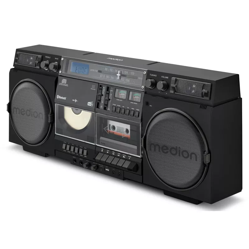 Hudobný systém MEDION LIFE P66538 — 20 W, 2-pásmový reproduktor, DAB+/FM/PLL, Bluetooth, LCD displej, čierny