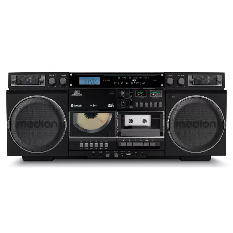 Hudobný systém MEDION LIFE P66538 — 20 W, 2-pásmový reproduktor, DAB+/FM/PLL, Bluetooth, LCD displej, čierny