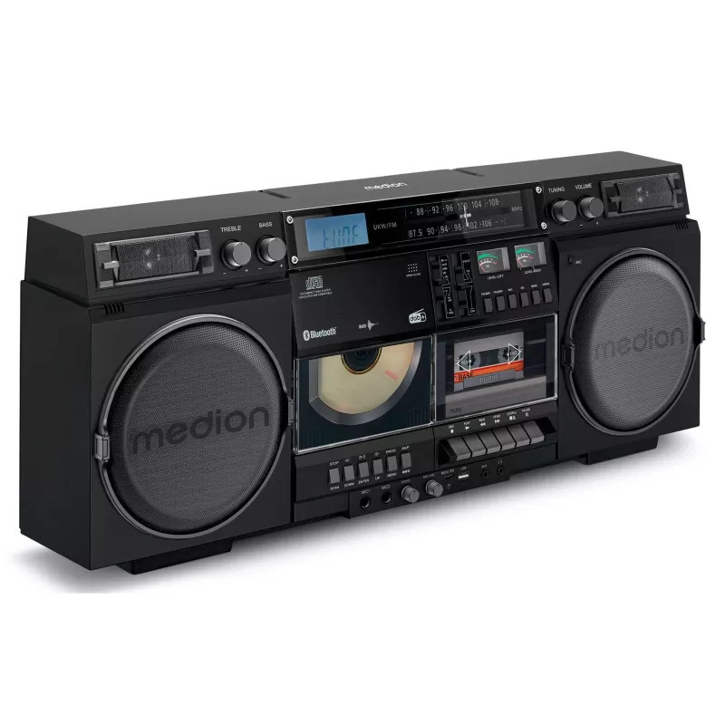 Hudobný systém MEDION LIFE P66538 — 20 W, 2-pásmový reproduktor, DAB+/FM/PLL, Bluetooth, LCD displej, čierny