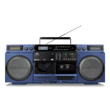 MEDION LIFE P66538 20 W Modrý kompaktný audio systém — 20 W RMS, 2-pásmové reproduktory, DAB+/PLL, Bluetooth 10 m, predný mechanizmus na disk