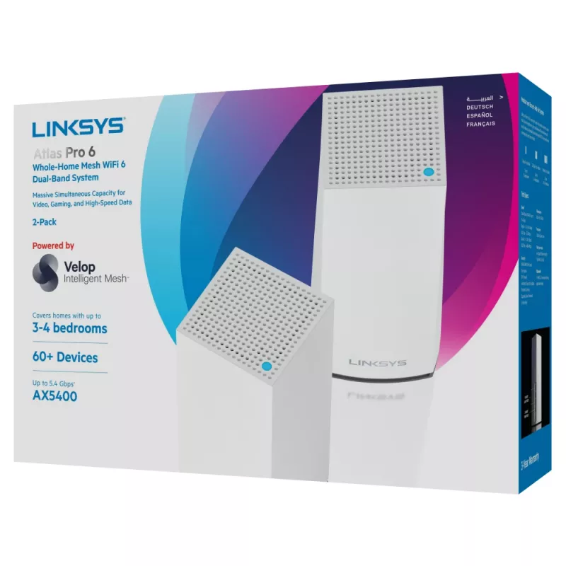 Linksys AX5400 Whole Home Mesh WiFi 6 dvojpásmový systém, balenie 2 ks