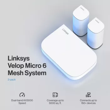 Linksys Velop Micro 6 Mesh systém – dvojpásmový WiFi 6 AX3000 (balenie 3 ks)