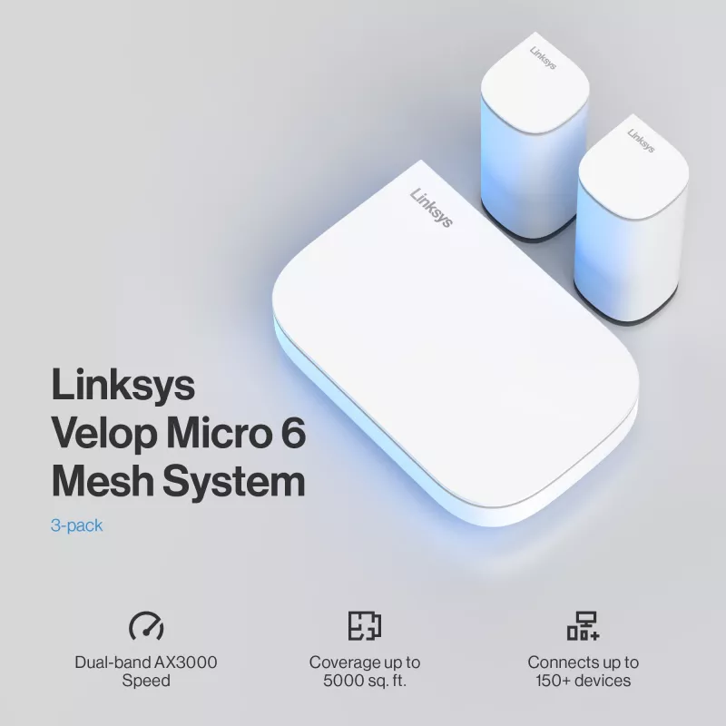 Linksys Velop Micro 6 Mesh systém – dvojpásmový WiFi 6 AX3000 (balenie 3 ks)