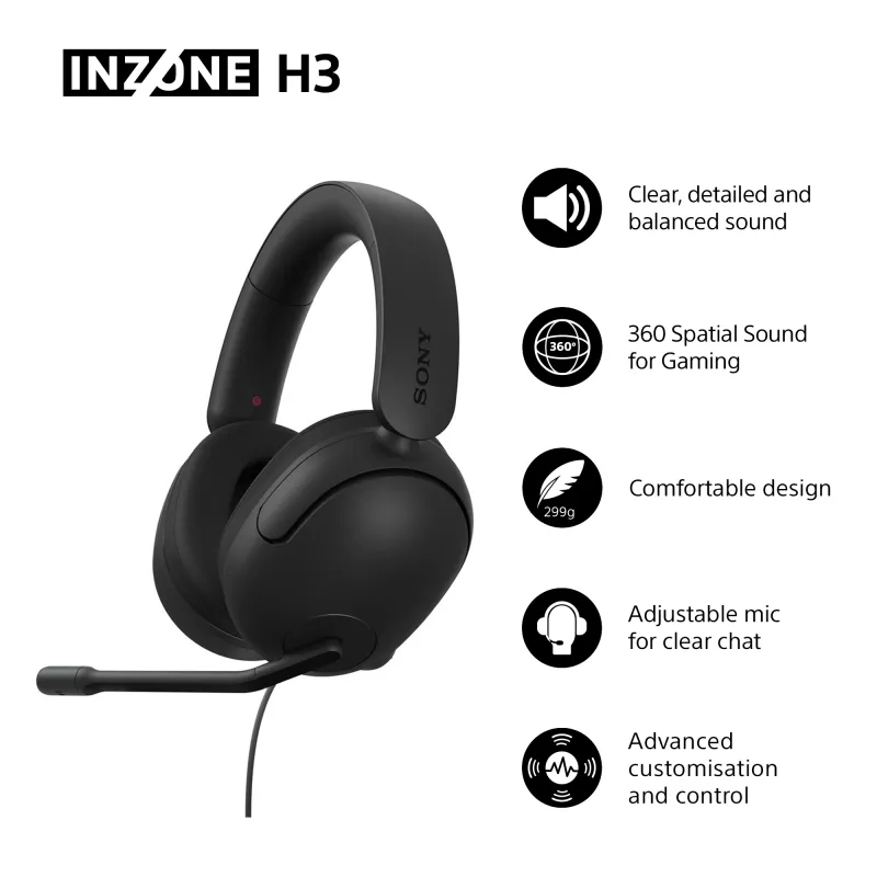 Káblový Over-Ear headset Sony INZONE H3 – čierny, model MDRG300B.CE7