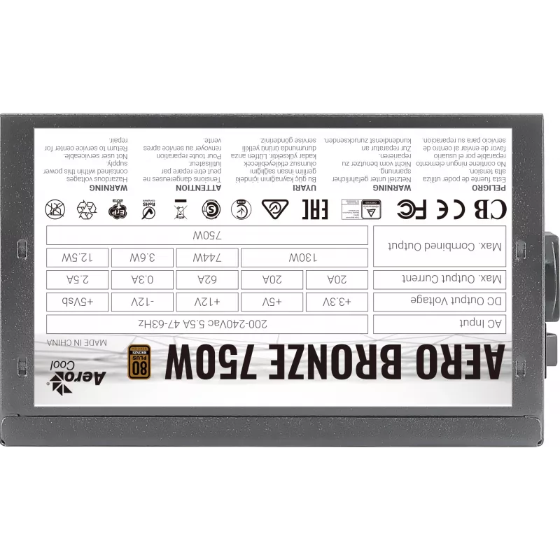 PC napájací zdroj AEROCOOL AEROB750 750W 80 PLUS Bronze Non-Modular 230V Silent čierny