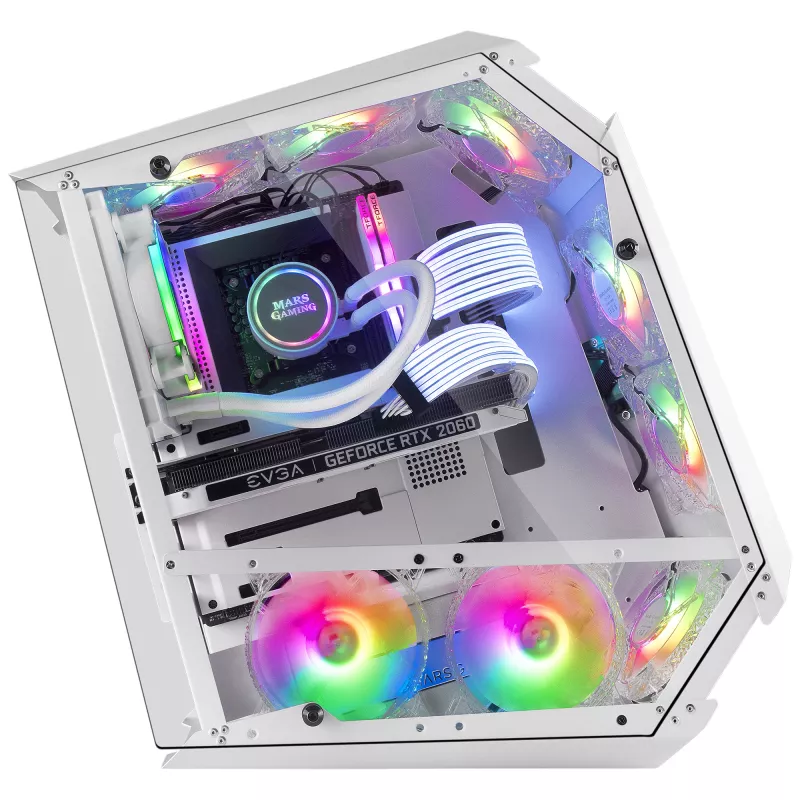 Mars Gaming MC51W biela PC Gaming ATX skriňa s dvojitým tvrdeným sklom, 5x RGB 12cm ventilátor
